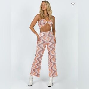 NWT Princess Polly Latiana 70s Set Multi Color Set Size 0 Wide Leg Retro Hippie